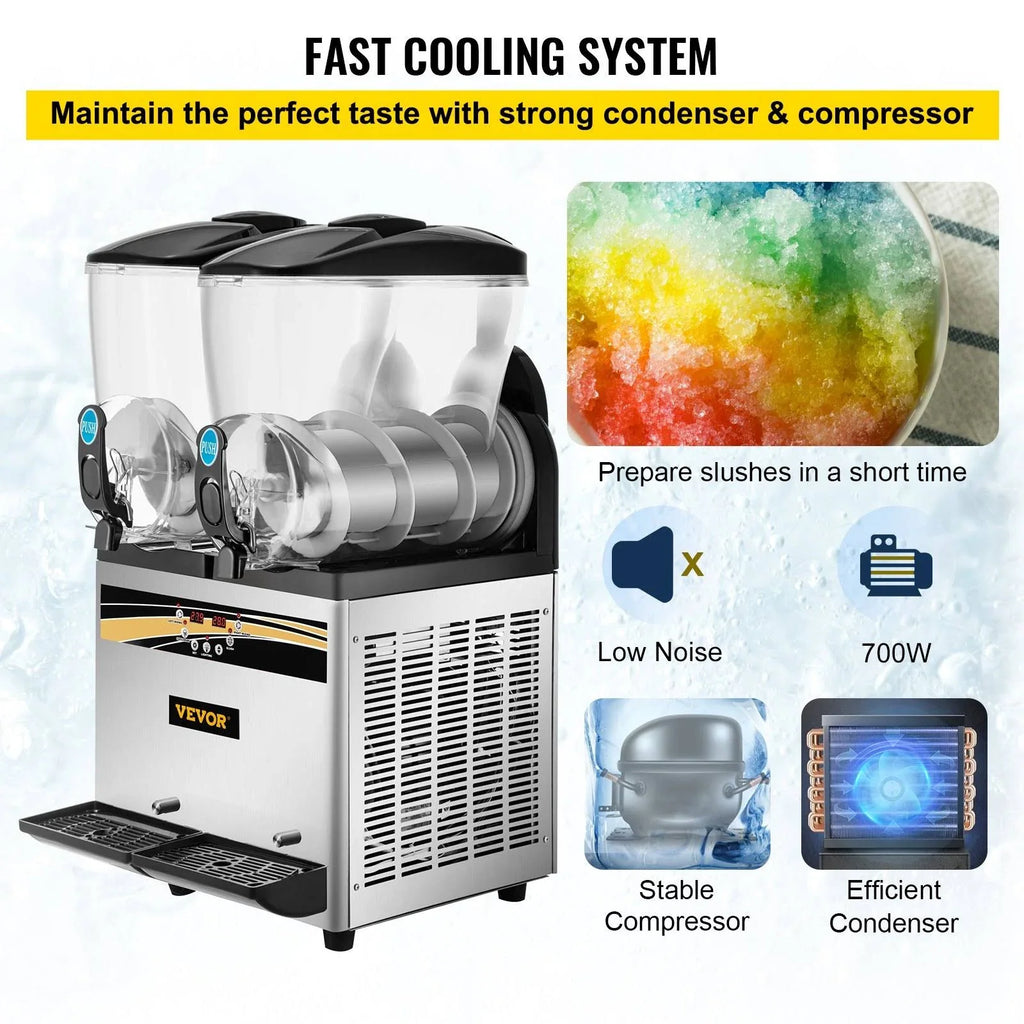 VEVOR Margarita Machine 15Lx2 Tank Commercial Slushy Machine Slushie Machine 1000W Commercial Margarita Maker Smoothie Frozen Drink Maker for pinegardens