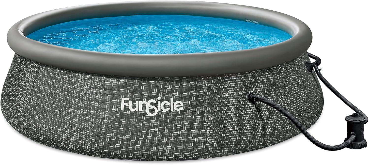 Funsicle 12 Foot by 36 Inch Quickset Round Inflatable Ring Top Outdoor Above Ground Swimming Pool Set with Pump and Cartridge Filter, Dark Herringbone mysite