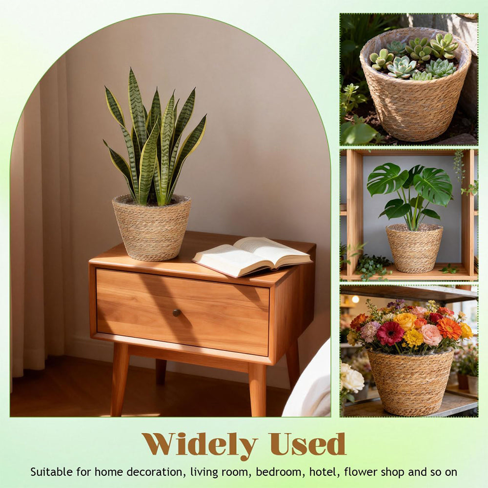 plastic lined plant basket Seagrass Plant Basket Set of 2 with Liner — Boho Pot Cover