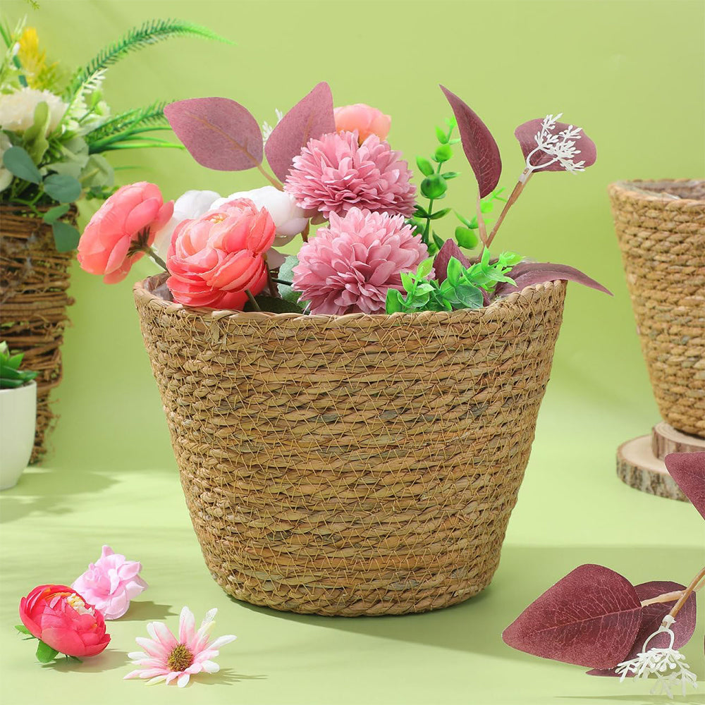 Seagrass Woven Plant Basket Set of 2 with Plastic Liner Fits 7 to 8 Inch Nursery Pots Indoor