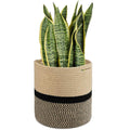 Cotton Rope Plant Basket 12 Inch Floor Planter Fits 10 Inch Pot Black and White Indoor