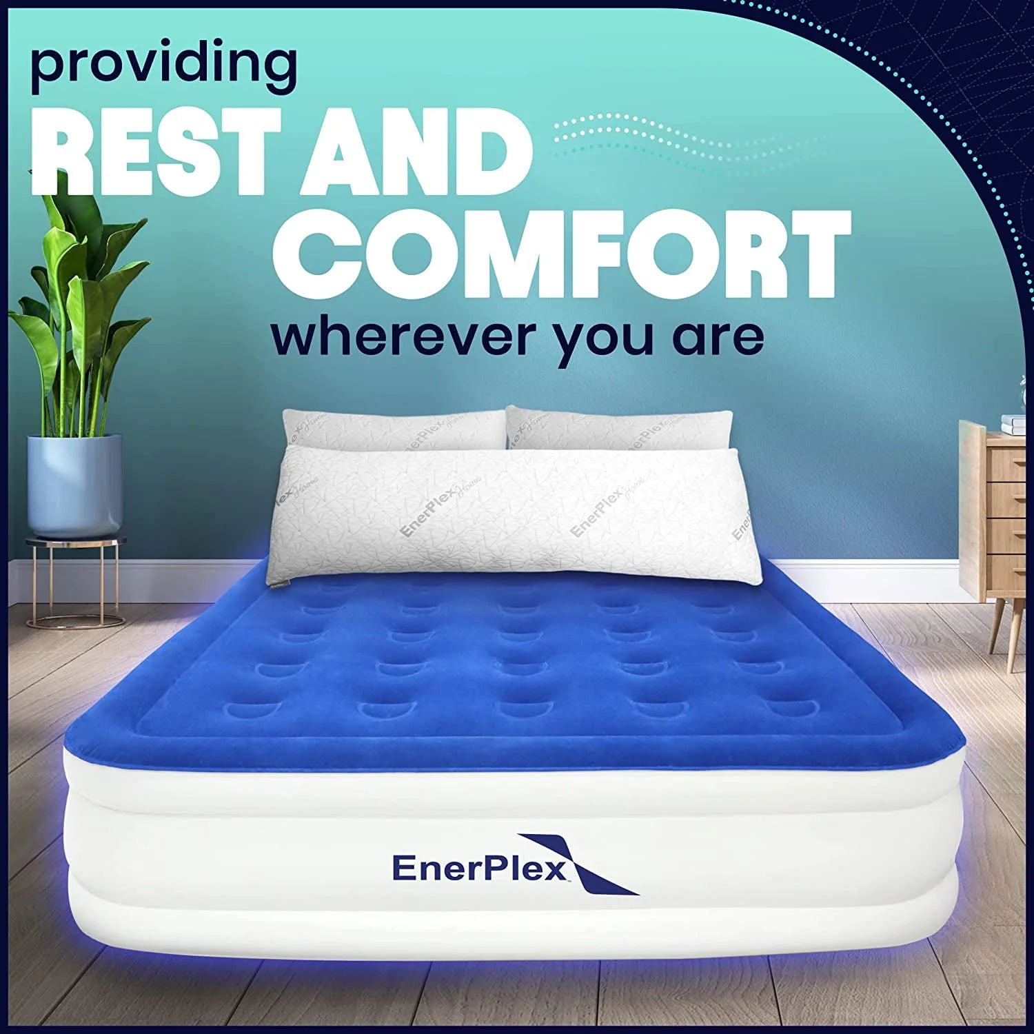 EnerPlex Air Mattress with Built-in Pump - Double Height Inflatable Mattress for Camping, Home & Portable Travel - Queen, 13 Inch  sgtnighsdesigns pinegardens