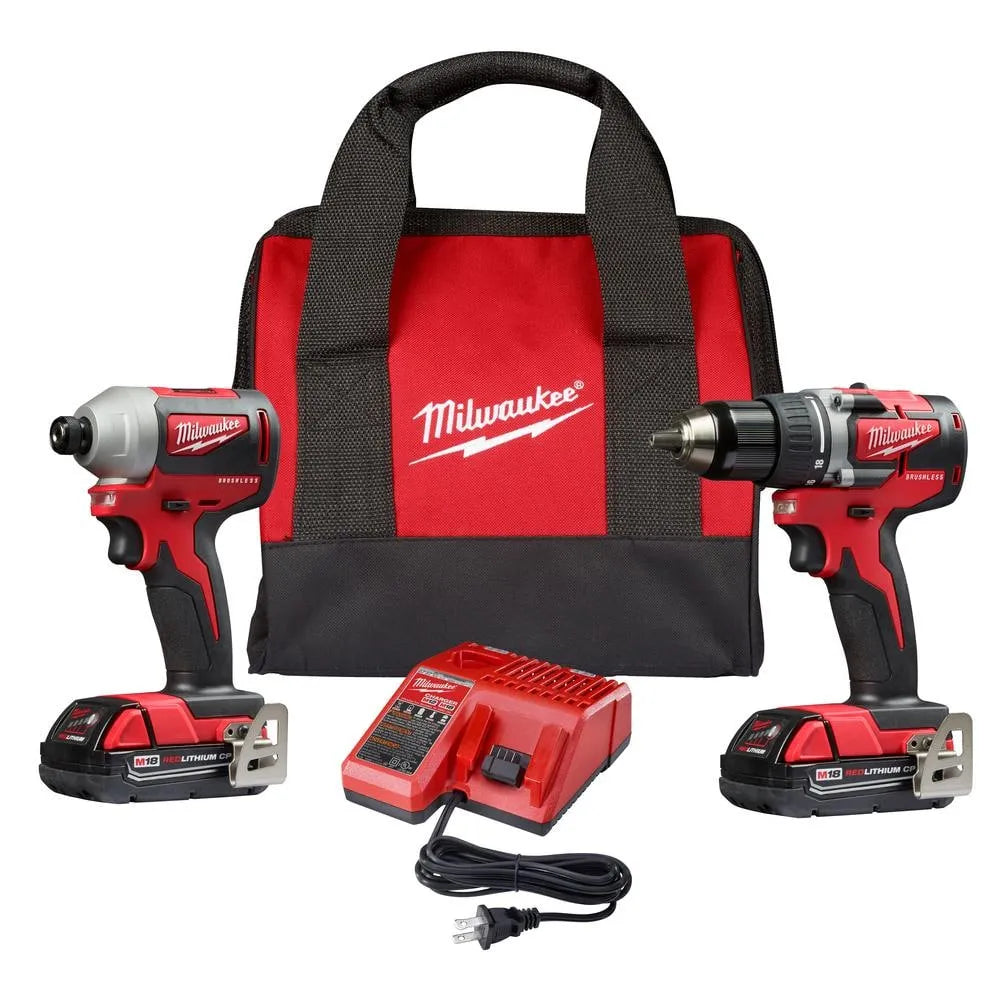 M18 18V Lithium-Ion Brushless Cordless Compact Drill/Impact Combo Kit (2-Tool) W/ (2) 2.0Ah Batteries, Charger & Bag 2892-22CT pinegardens