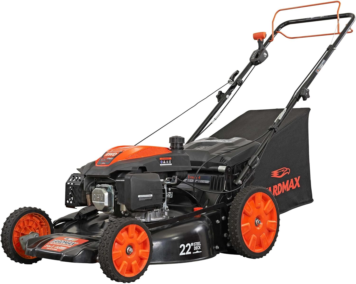 YARDMAX 22 in. 201cc Select PACE 6 Speed CVT High Wheel RWD 3-in-1 Gas Walk Behind Self Propelled Lawn Mower, Black pinegardens