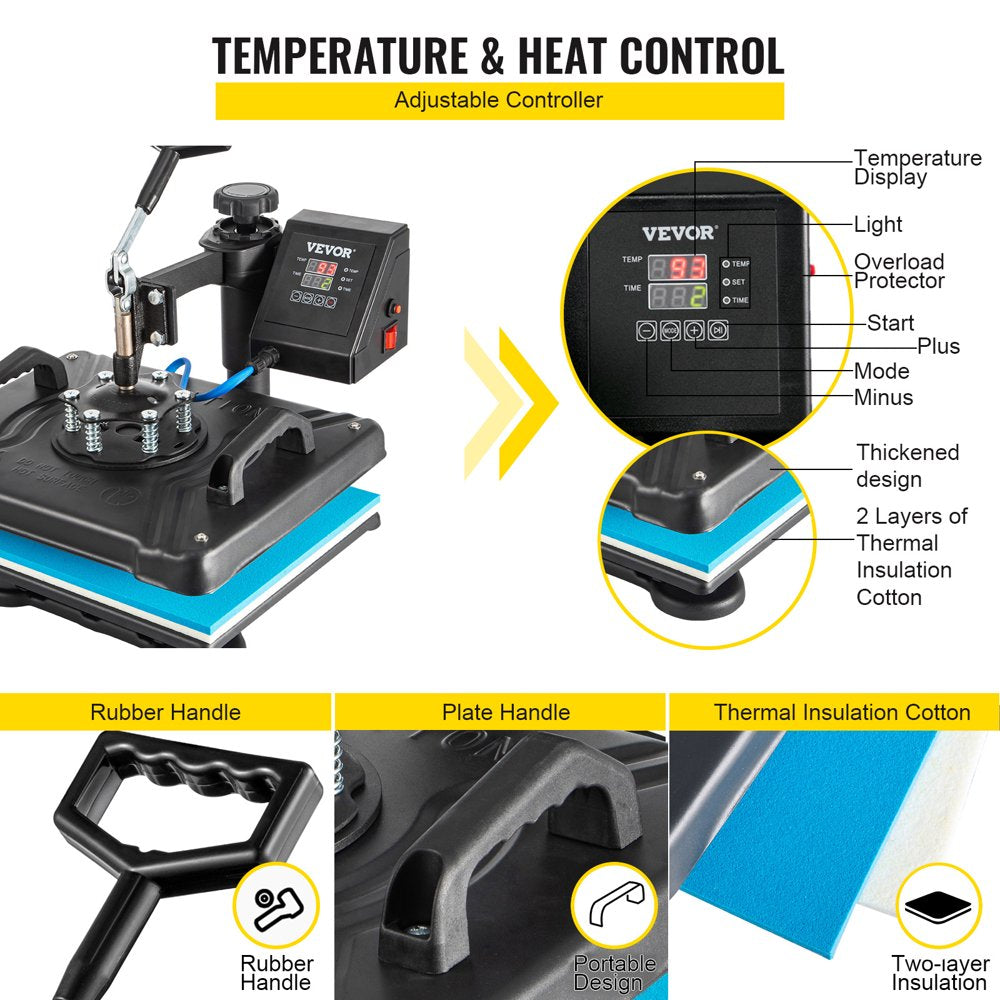 VEVOR 5 in 1 Heat Press Machine, Digital Multifunctional Sublimation for T-Shirts, Hats, Mugs, Caps, Plates, 360° Rotation, Easy Operation pinegardens