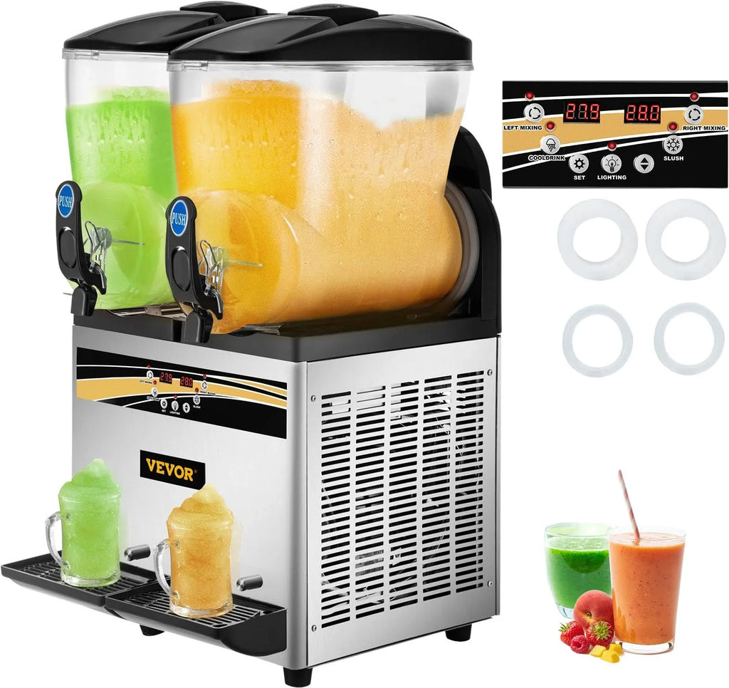 VEVOR Margarita Machine 15Lx2 Tank Commercial Slushy Machine Slushie Machine 1000W Commercial Margarita Maker Smoothie Frozen Drink Maker for pinegardens