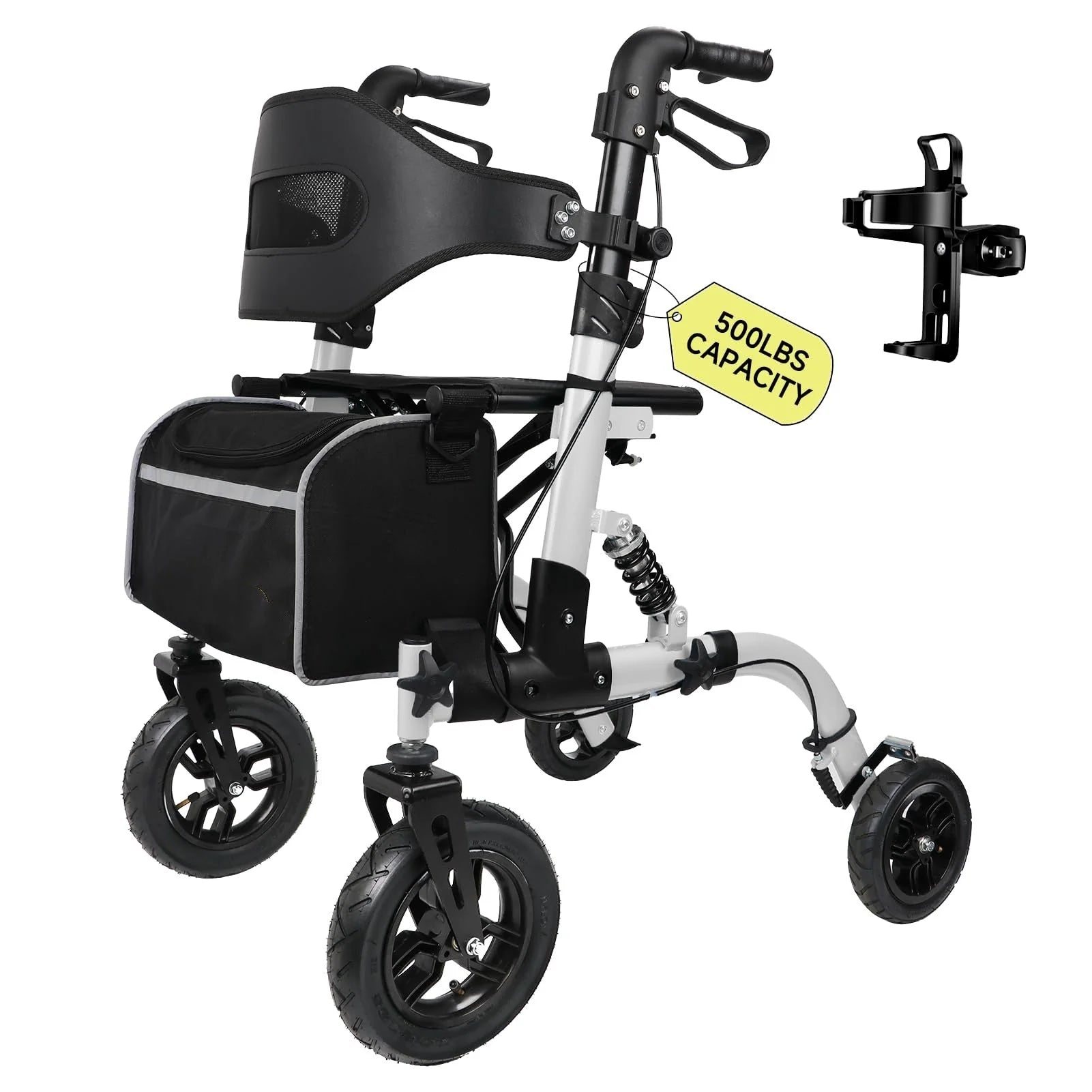 500lbs Walkers for Seniors Foldable, Heavy Duty Tall Walker with Seat, 10" Front Rubber Wheels, Outdoor Rollator All Terrain, Folding Walker, Cup and Cane Holder, Fits Height 5'6" ~ 7'5", Silver pinegardens