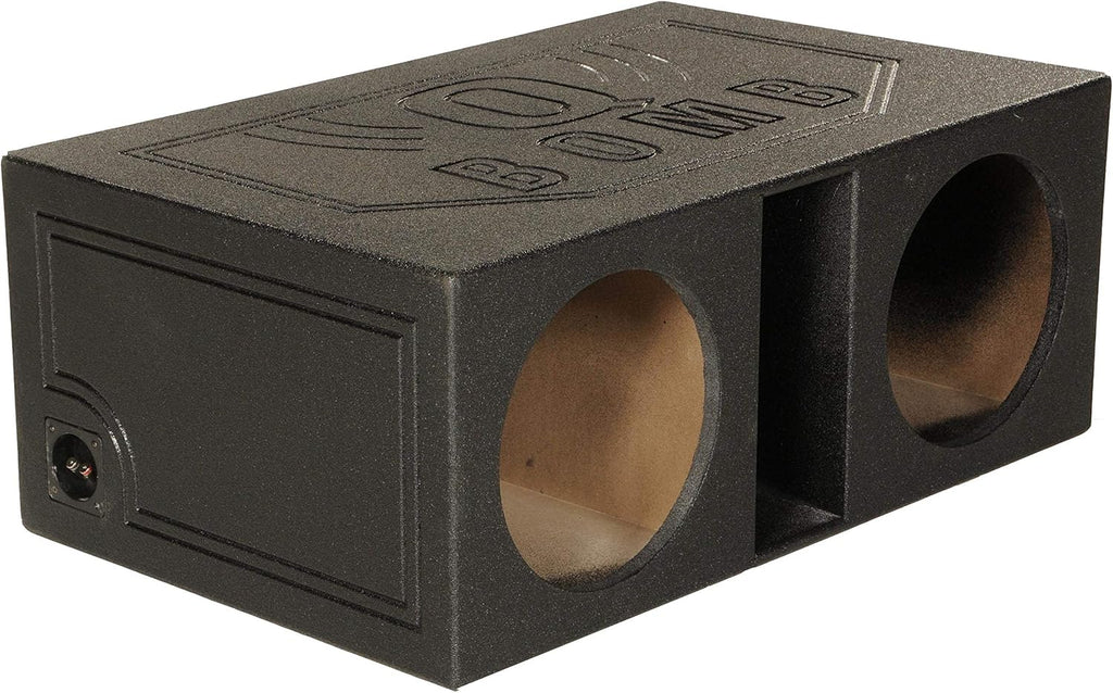 QPower QBOMB12VL Dual 12′′ Vented Subwoofer Box – Durable MDF, Black Rhino Liner Finish pinegardens