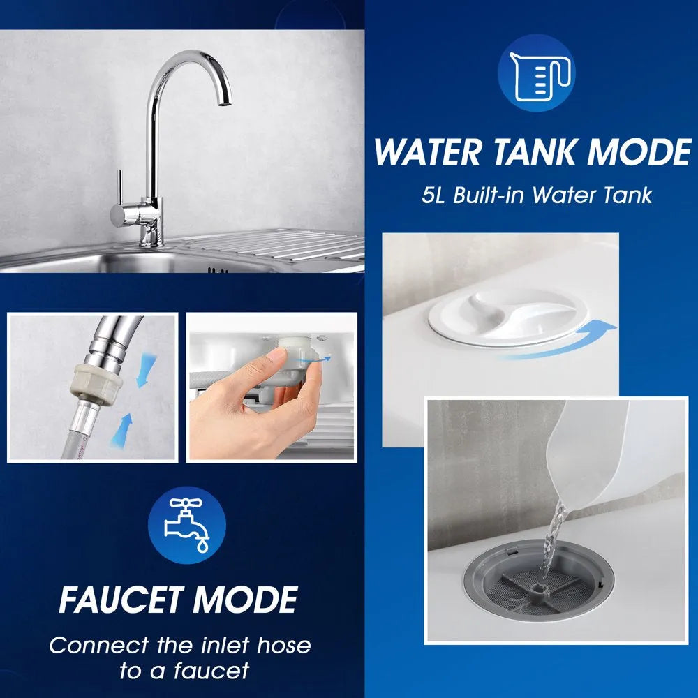 Portable Countertop Dishwasher with 5-Liter Built-In Water Tank and Air-Dry Function, 5 Washing Programs mysite