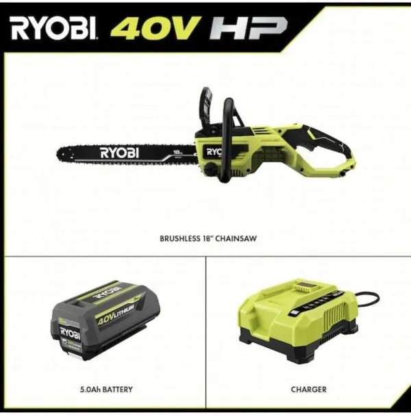 Ryobi 18′′ 40V Cordless Chainsaw Kit with Battery & Charger, Green mysite