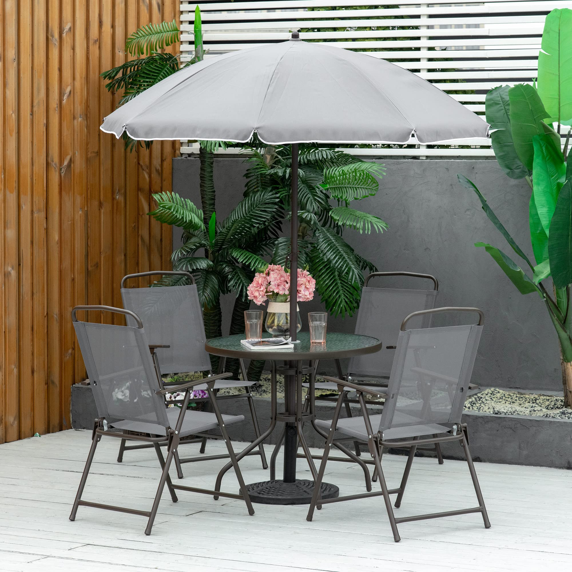 Outsunny 6 Piece Patio Dining Set for 4 with Umbrella pinegardens