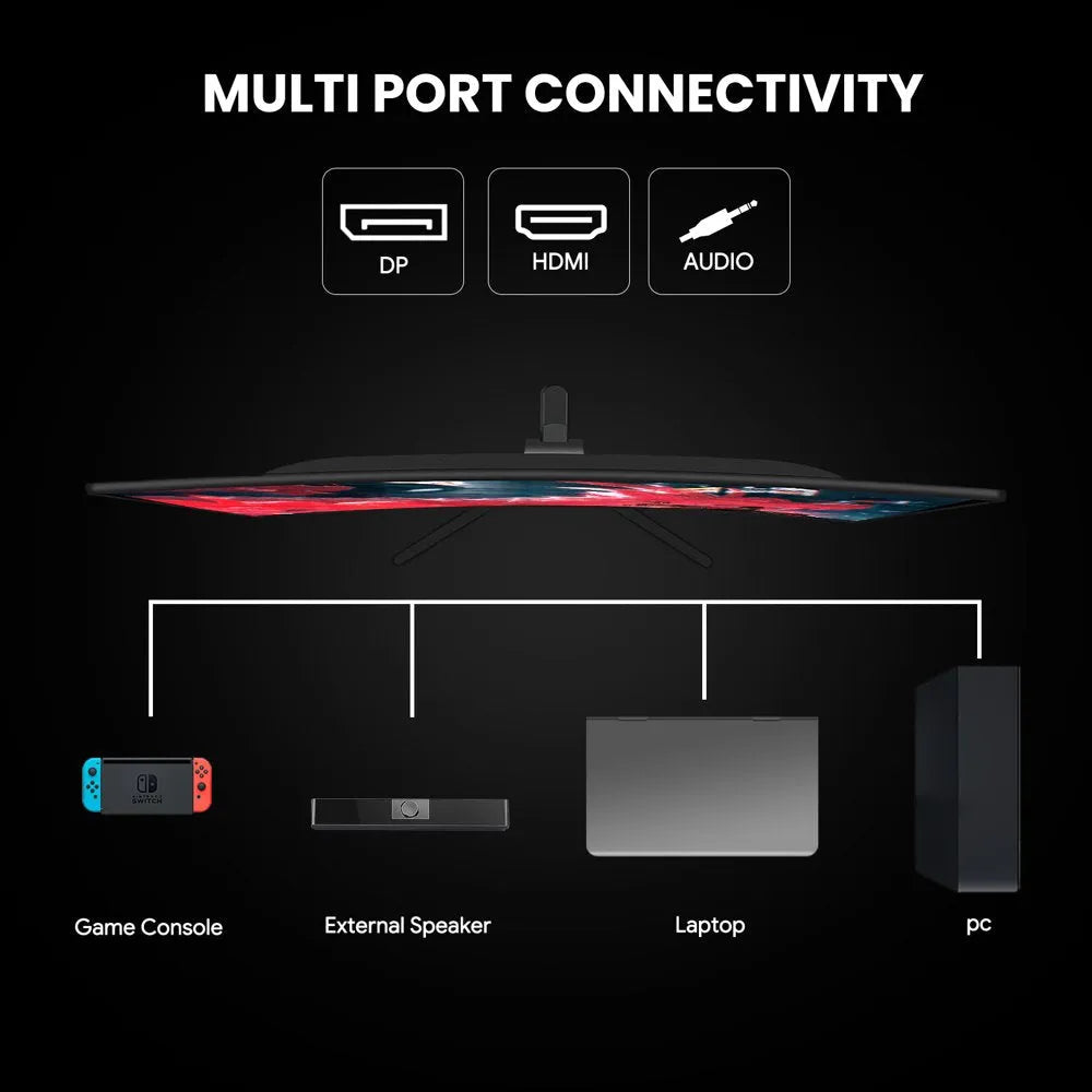 CRUA 24" 180Hz Curved Gaming Monitor - FHD 1080P Frameless Computer Monitor, AMD Freesync, Low Motion Blur,Dp&Hdmi Port, Black mysite