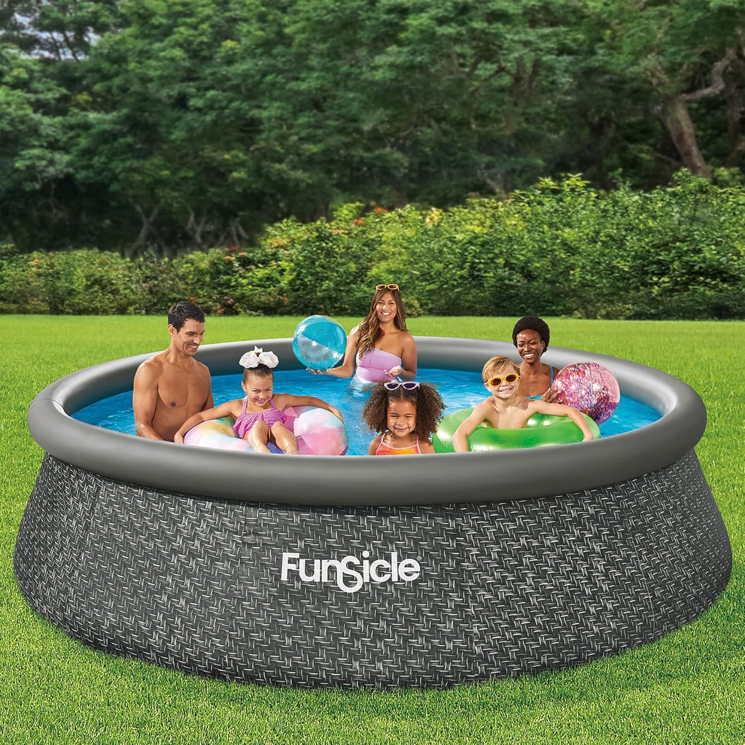 Funsicle 12 Foot by 36 Inch Quickset Round Inflatable Ring Top Outdoor Above Ground Swimming Pool Set with Pump and Cartridge Filter, Dark Herringbone mysite
