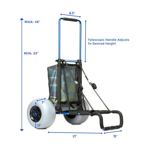 My Beach Cart Heavy Duty Folding Cart with 12′′ Balloon Tires, Aluminum Frame, Adjustable Handle, Large Mesh Bag for Sand pinegardens