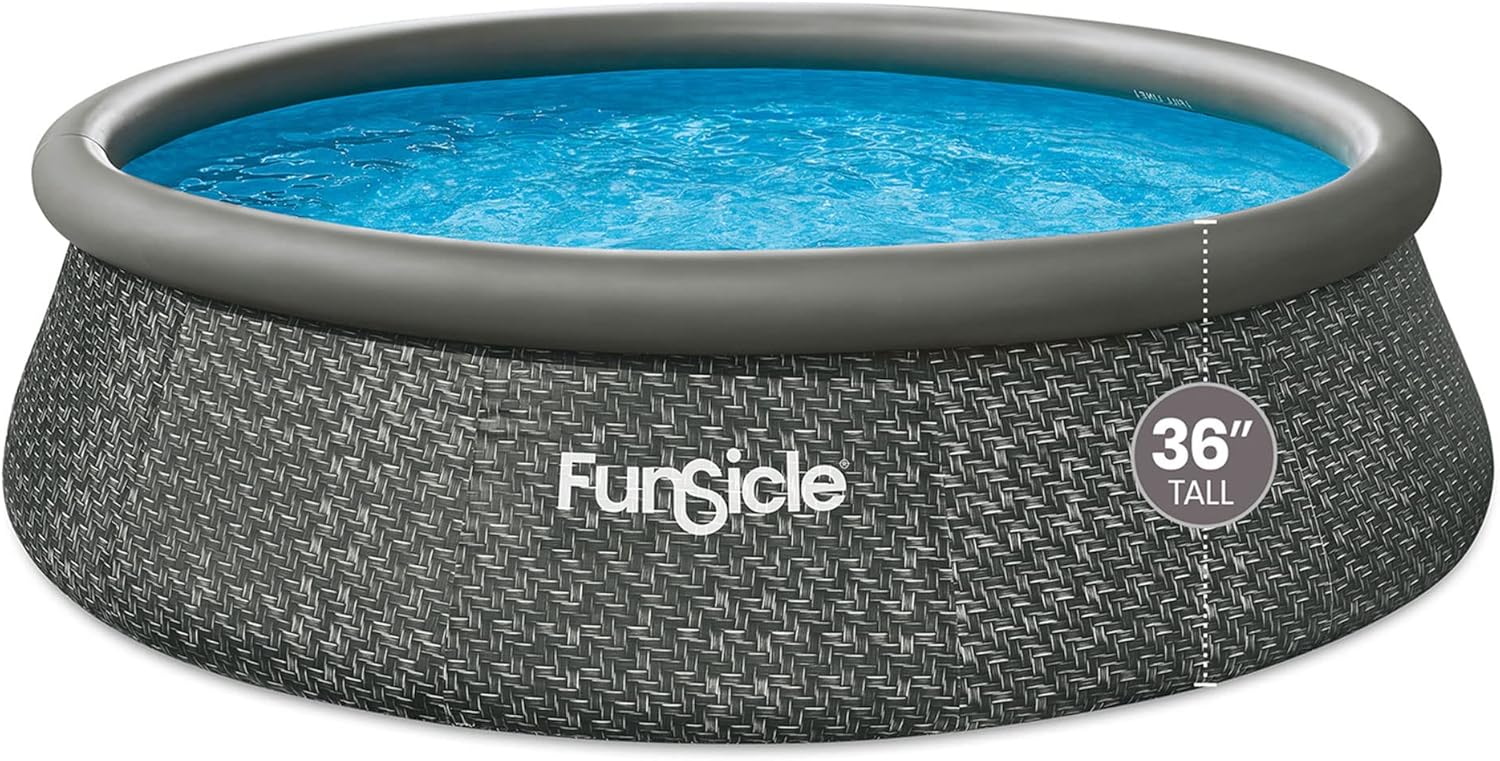 Funsicle 12 Foot by 36 Inch Quickset Round Inflatable Ring Top Outdoor Above Ground Swimming Pool Set with Pump and Cartridge Filter, Dark Herringbone mysite