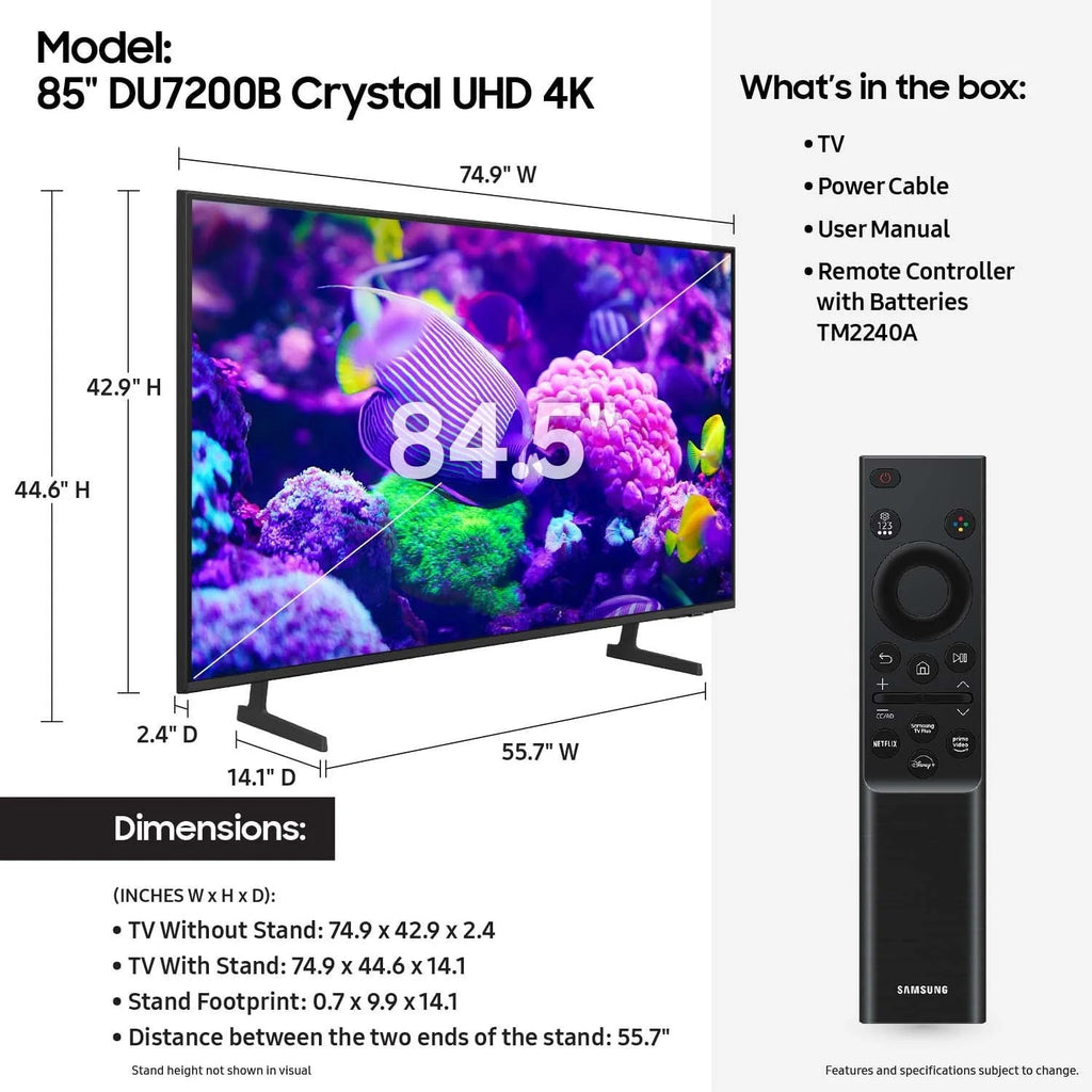 Samsung 85′′ Crystal UHD 4K Smart TV with PurColor & HDR – DU7200B 2024 Model pinegardens