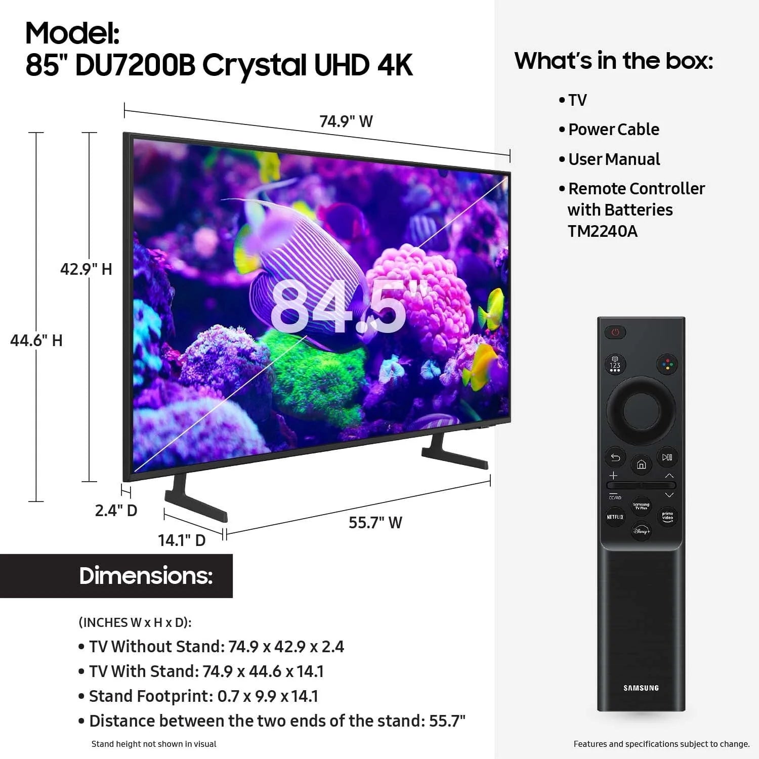 Samsung 85′′ Crystal UHD 4K Smart TV with PurColor & HDR – DU7200B 2024 Model pinegardens