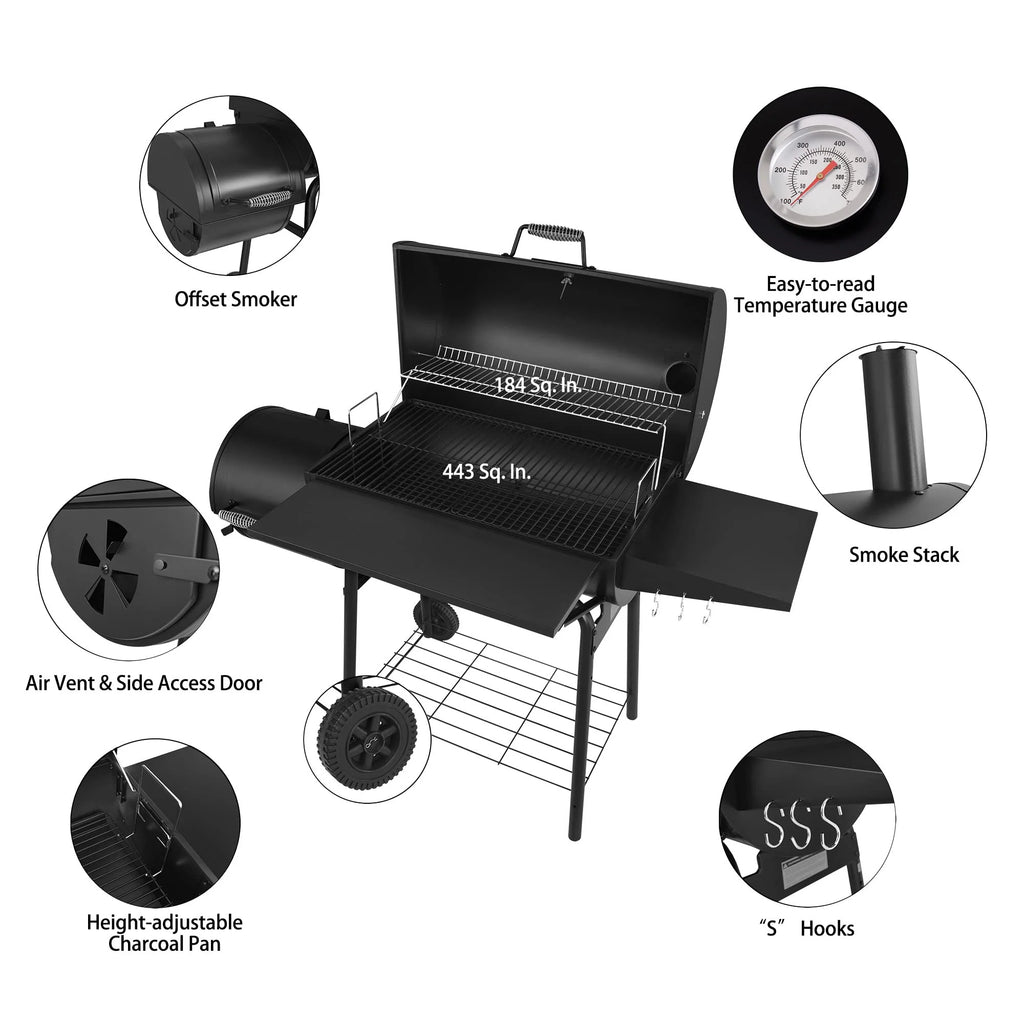 Royal Gourmet 30" BBQ Charcoal Grill and Offset Smoker pinegardens