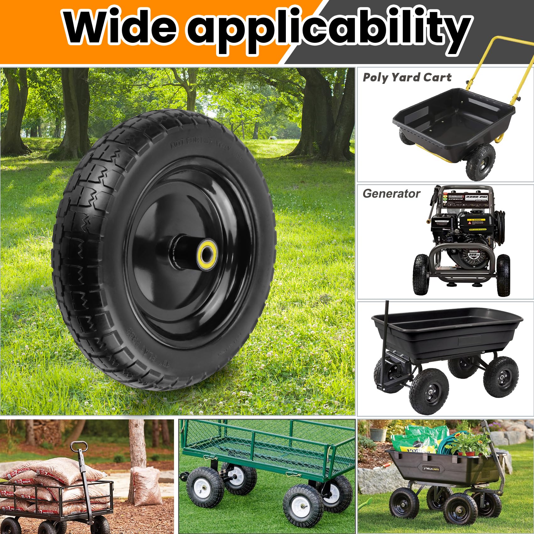 Pontuss 13" Flat Free Wheels Replacement for GOR Garden Cart pinegardens