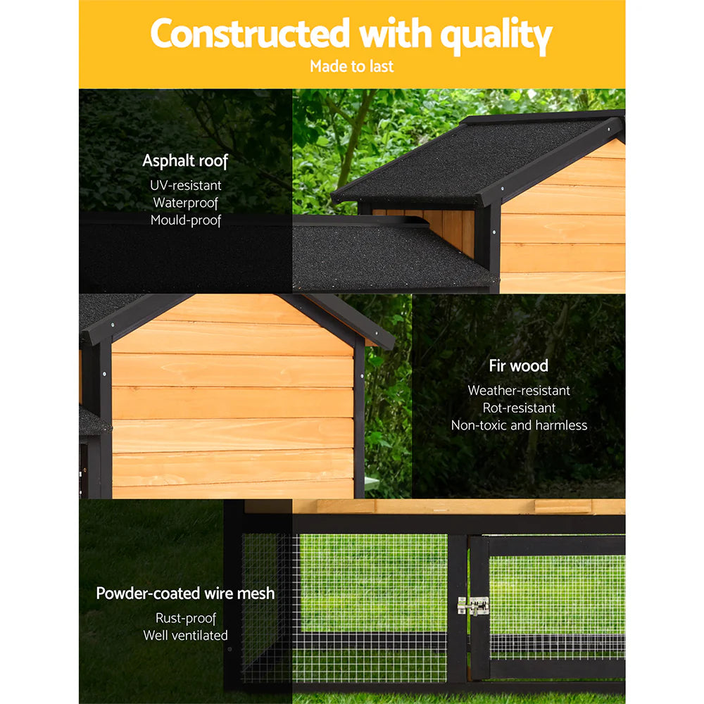 Extra Large Wooden Outdoor Chicken Coop Rabbit Hutch with Run - i.Pet pinegardens