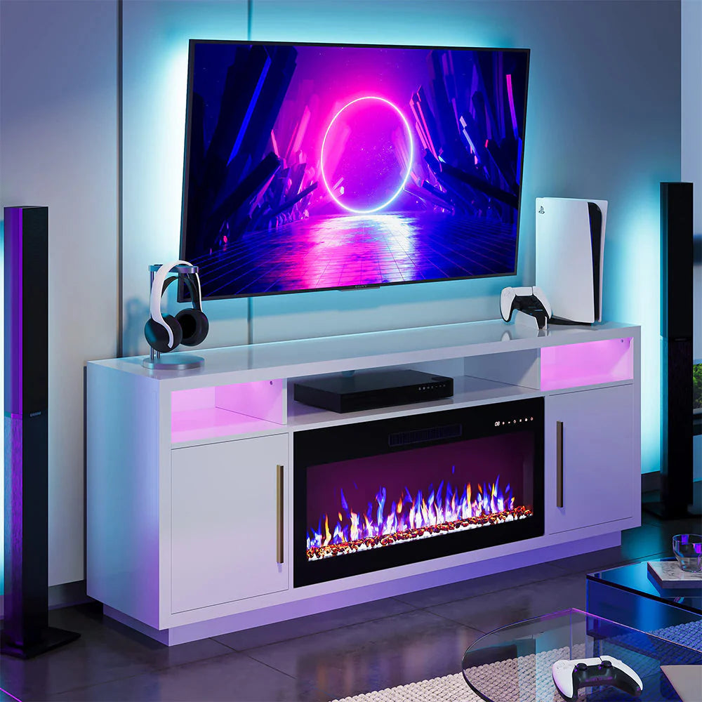 70" Fireplace TV Stand for TVs Up to 75", Storage Cabinet, Media Console Table for Living Room pinegardens