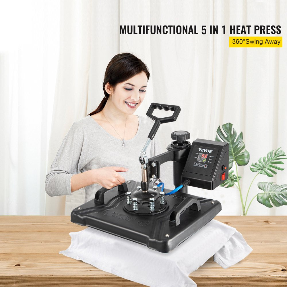 VEVOR 5 in 1 Heat Press Machine, Digital Multifunctional Sublimation for T-Shirts, Hats, Mugs, Caps, Plates, 360° Rotation, Easy Operation pinegardens