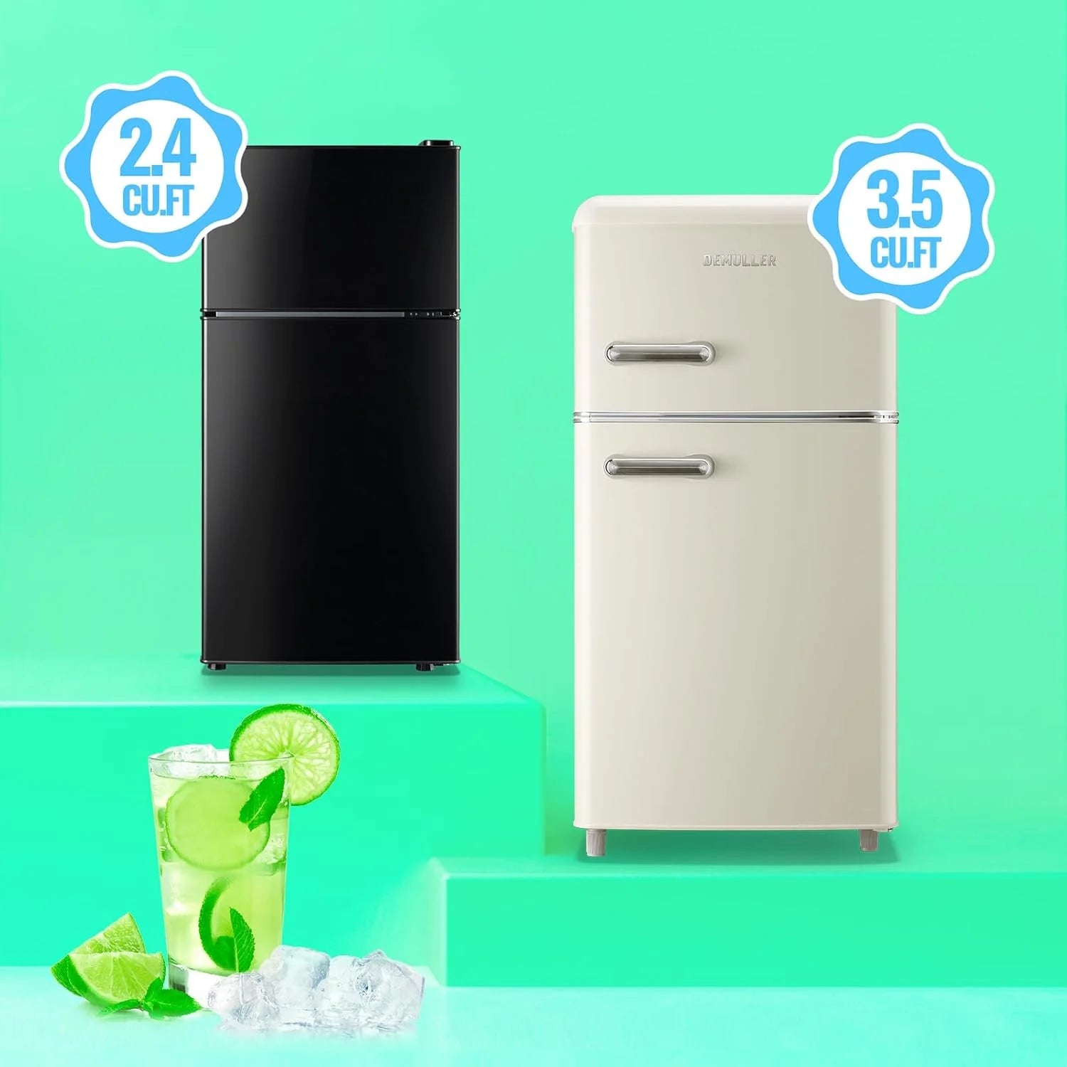 2.4 Cu.Ft Mini Fridge with Freezer & Double Door Small Tiny Size Refrigerator with 7 Temperature Control Knob Only Suitable for One Person Use Black mysite