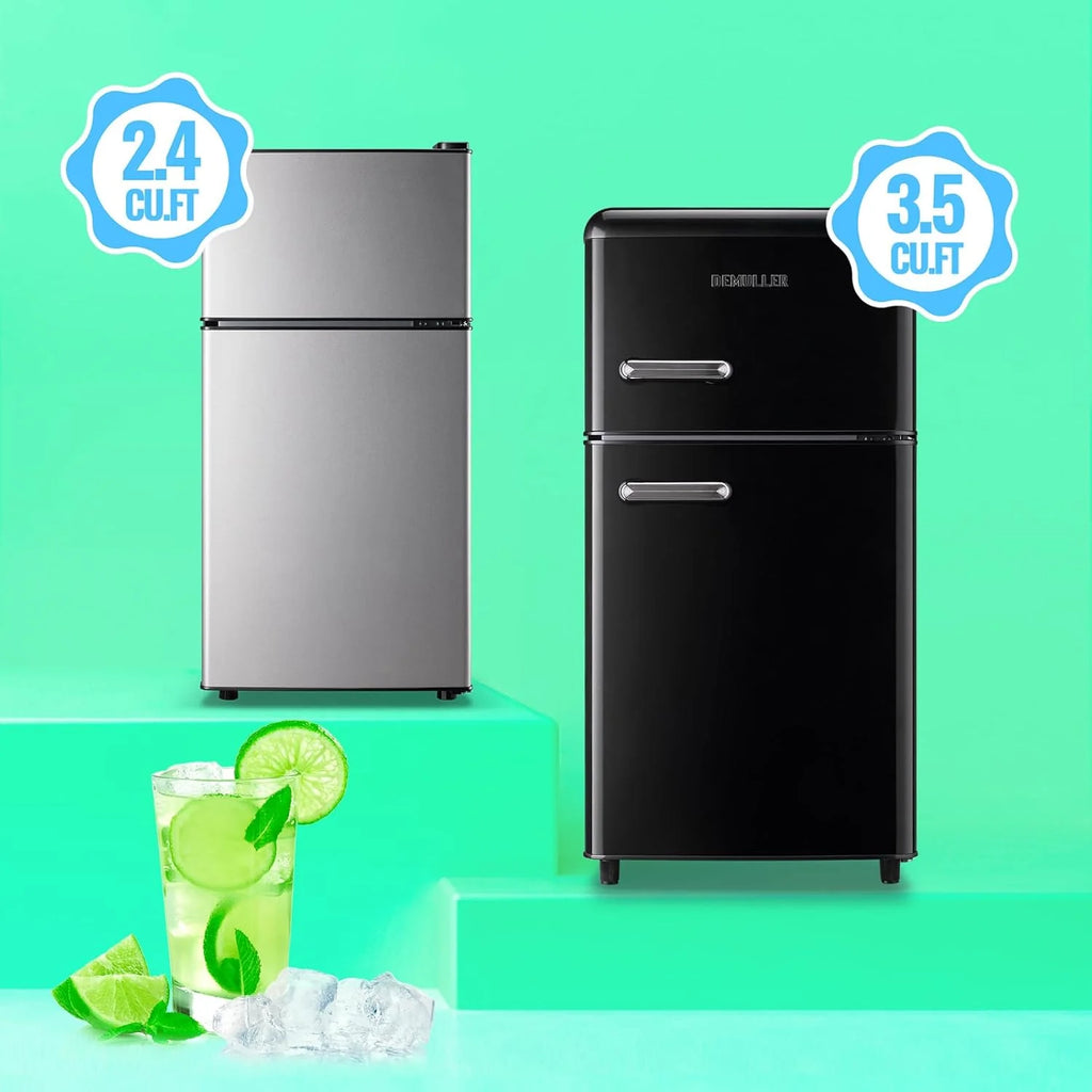 2.4 Cu.Ft Mini Fridge with Freezer & Double Door Small Tiny Size Refrigerator with 7 Temperature Control Knob Only Suitable for One Person Use Black mysite