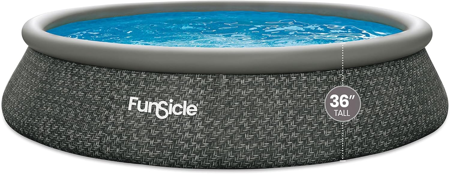 Funsicle 12 Foot by 36 Inch Quickset Round Inflatable Ring Top Outdoor Above Ground Swimming Pool Set with Pump and Cartridge Filter, Dark Herringbone mysite