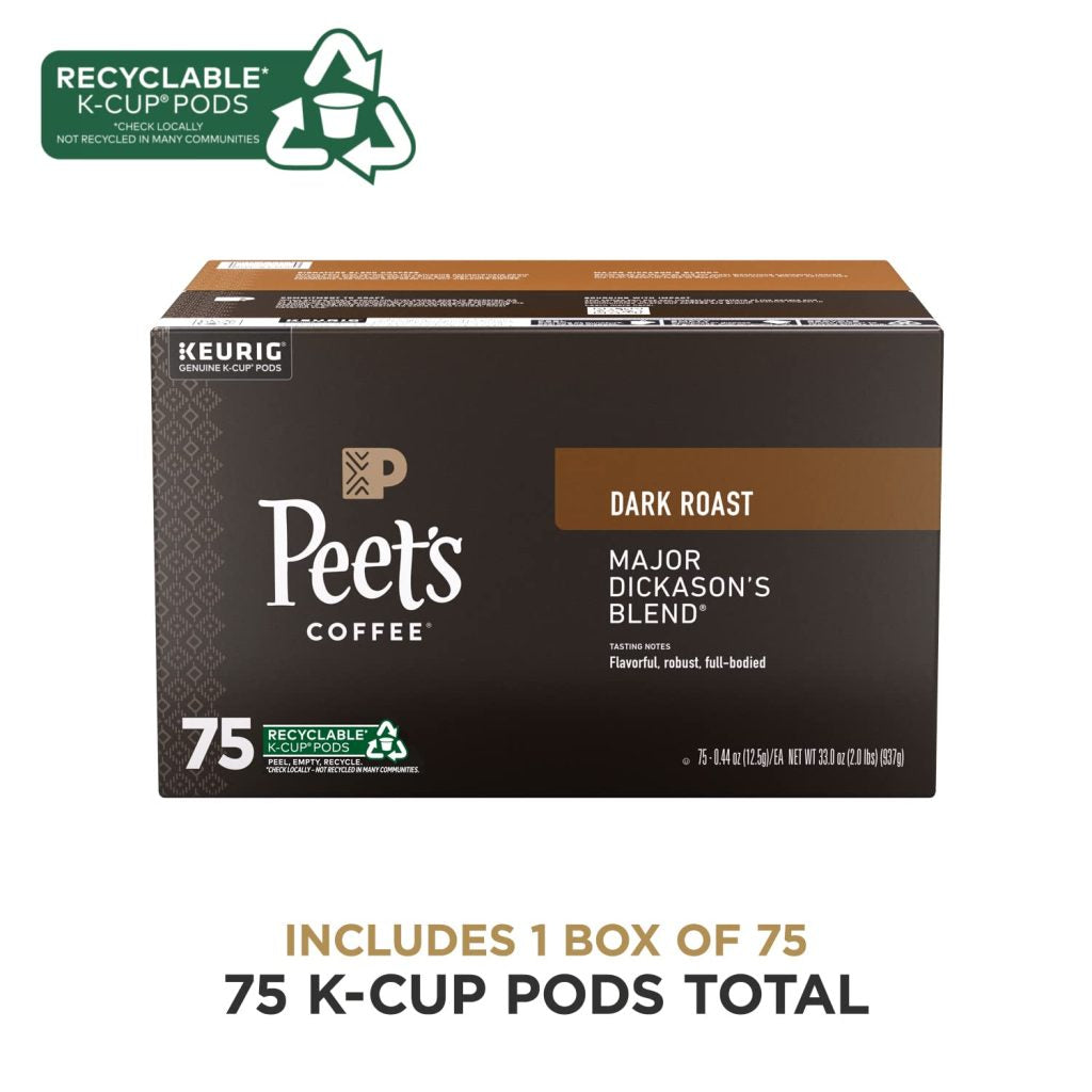 Peet’s Coffee Major Dickason’s Blend Dark Roast K-Cup Pods, 75 Count, Compatible with Keurig Brewers pinegardens