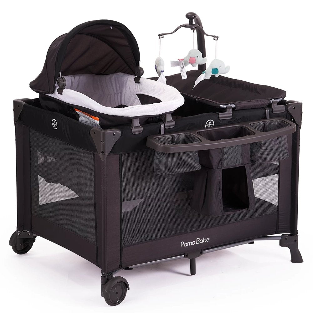 Pamo Babe Unisex Nursery Center Playard with Bassinet, Changing Table & Toys pinegardens