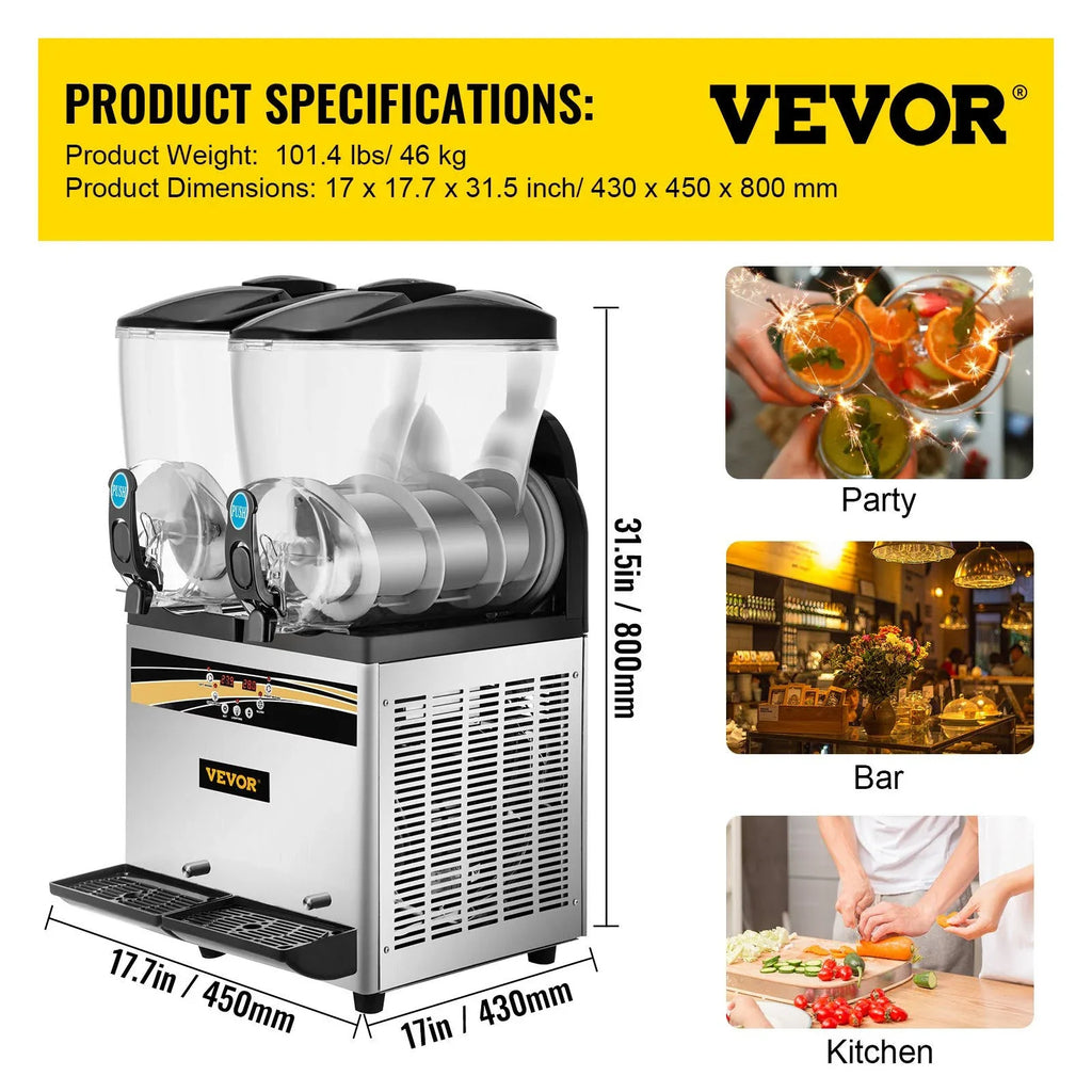 VEVOR Margarita Machine 15Lx2 Tank Commercial Slushy Machine Slushie Machine 1000W Commercial Margarita Maker Smoothie Frozen Drink Maker for pinegardens