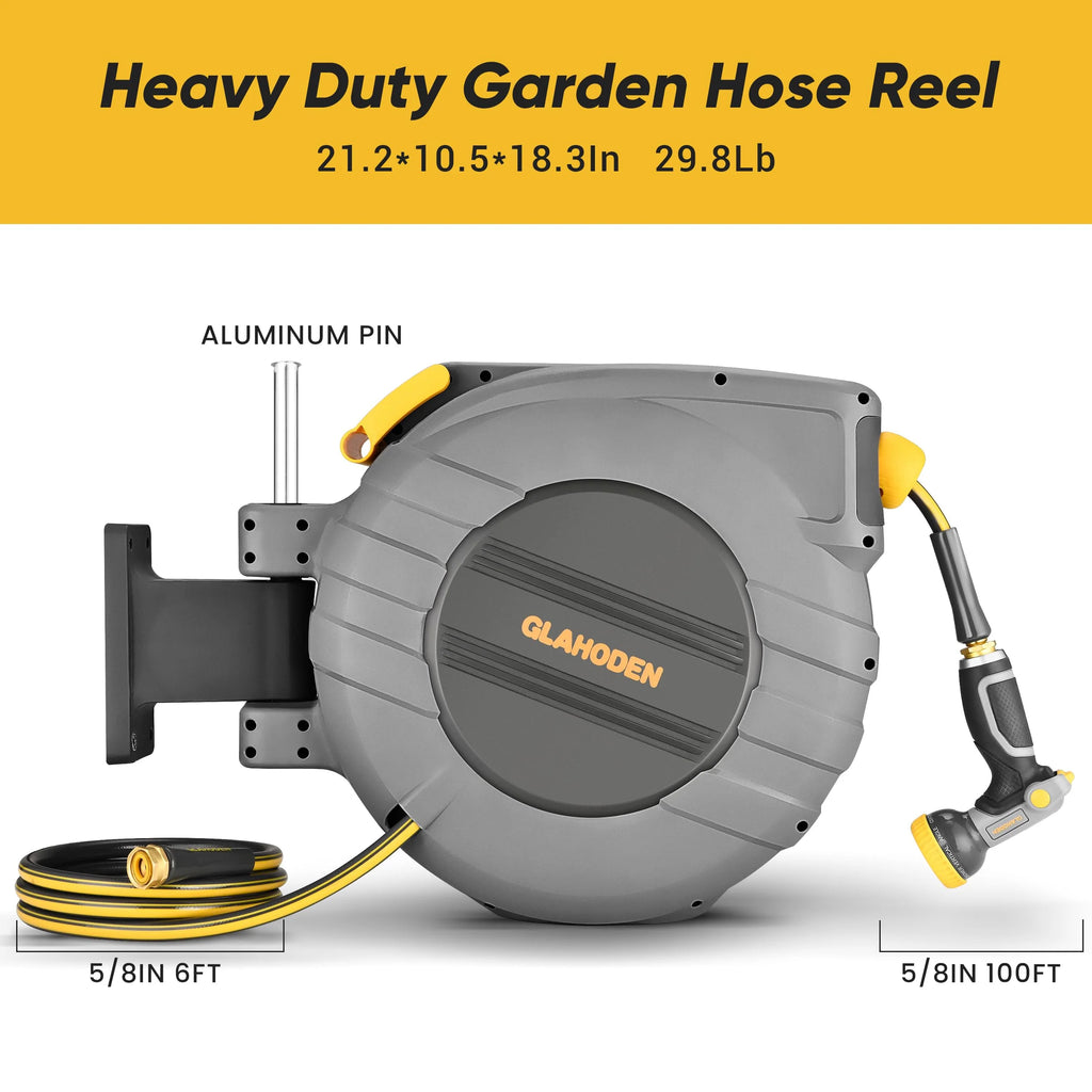 GLAHODEN Retractable Garden Hose Reel 5/8 in x 100 ft pinegardens
