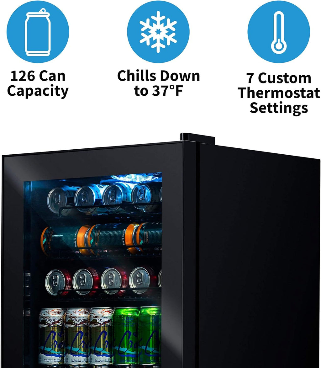 Beverage Refrigerator Cooler | 126 Cans Free Standing with Right Hinge Glass Door | Mini Fridge Beverage Organizer Perfect For Beer, Wine, Soda, And Cooler Drinks mysite