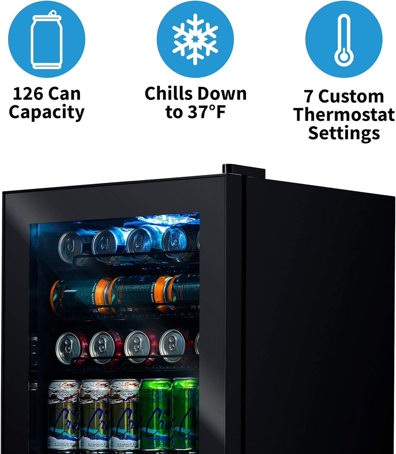Beverage Refrigerator Cooler | 126 Cans Free Standing with Right Hinge Glass Door | Mini Fridge Beverage Organizer Perfect For Beer, Wine, Soda, And Cooler Drinks mysite