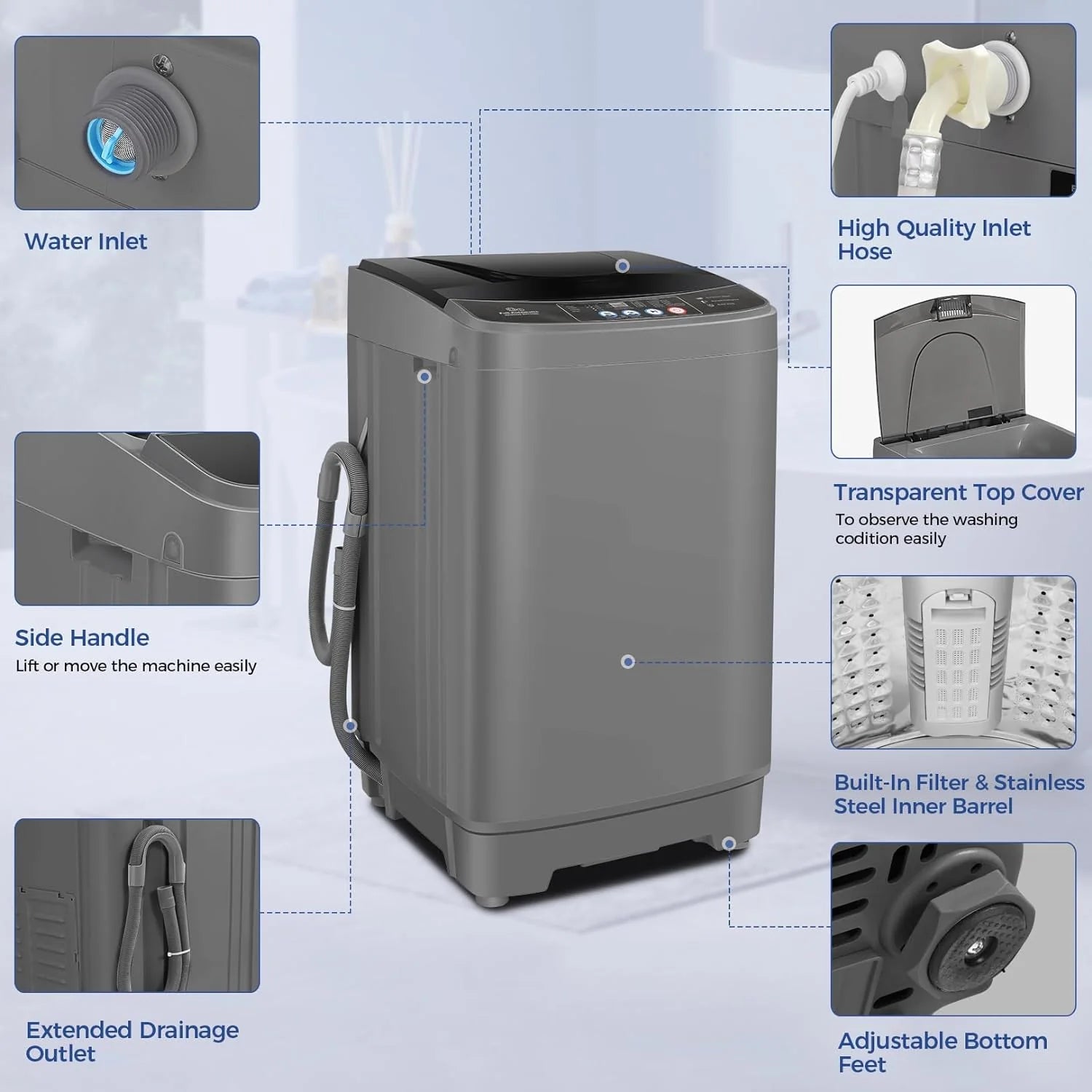 Nictemaw Portable Washing Machine, 20Lbs Capacity Full-Automatic Portable Washer Machine, 2.8Cu.ft Washer and Dryer Combo with Drain Pump, 10 Programs & 8 Water Levels for Apartment, Dorms, RV pinegardens