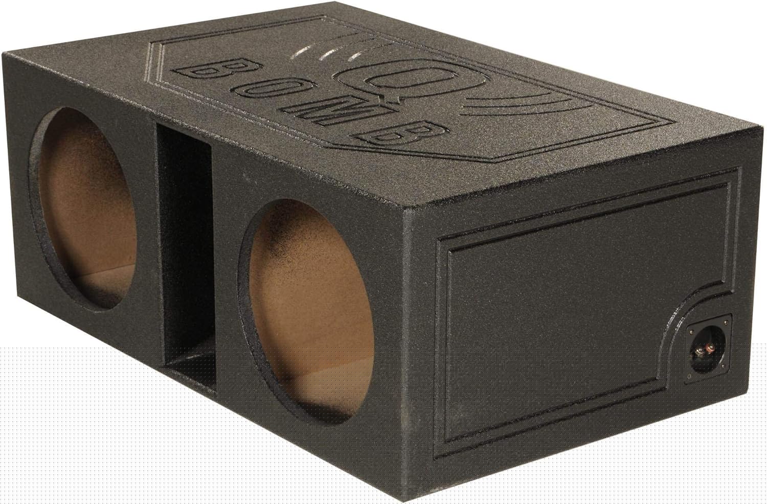 QPower QBOMB12VL Dual 12′′ Vented Subwoofer Box – Durable MDF, Black Rhino Liner Finish pinegardens