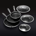 HexClad 6 Piece Hybrid Stainless Steel Cookware Pan Set 8 inch, 10 inch, 12 inch with Glass Lids, Size: One size, Black mysite